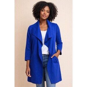 Love 83 Royal Blue Open Front Drape Coat Jacket Size M - Light -No Belt
